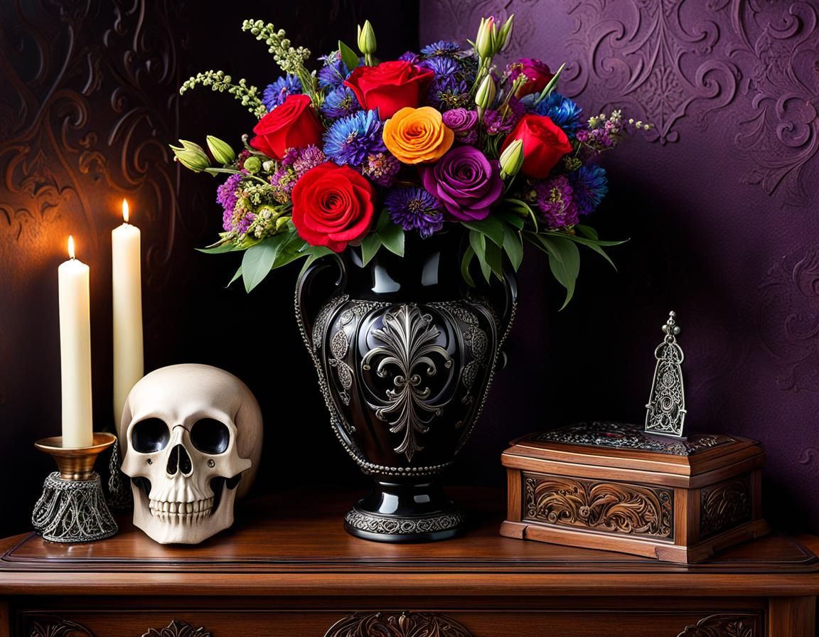 Gothic Vase with Exquisite Bouquet, Fantasy Art