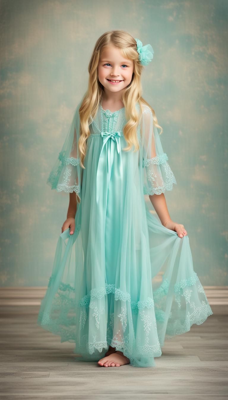 Aqua Peignoirs: Blond Girls in Sheer Fabric