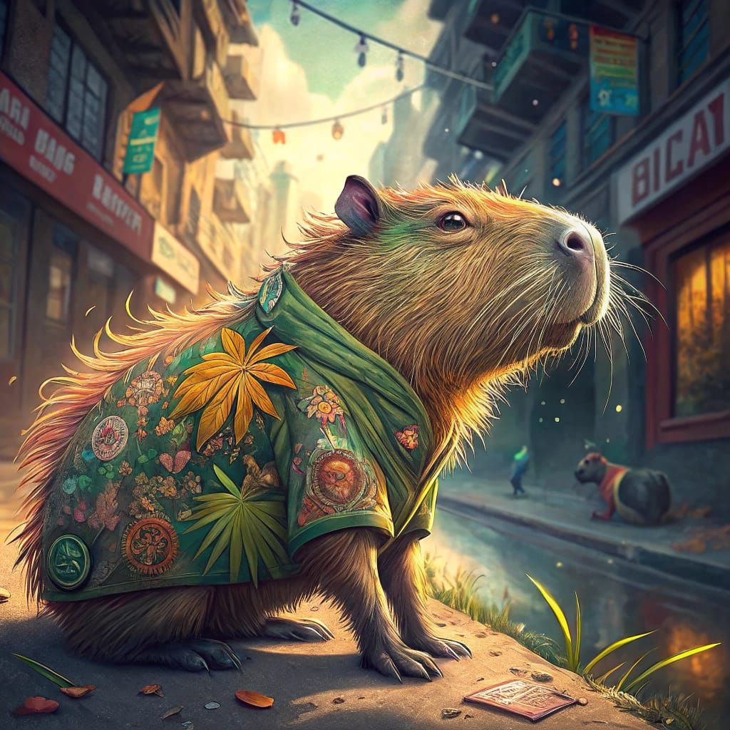 Cute Capybara-Marijuana Hybrid in Eclectic Digital Illustrat...
