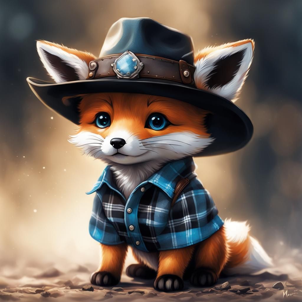 Whimsical Fox Pup Cowboy Portrait