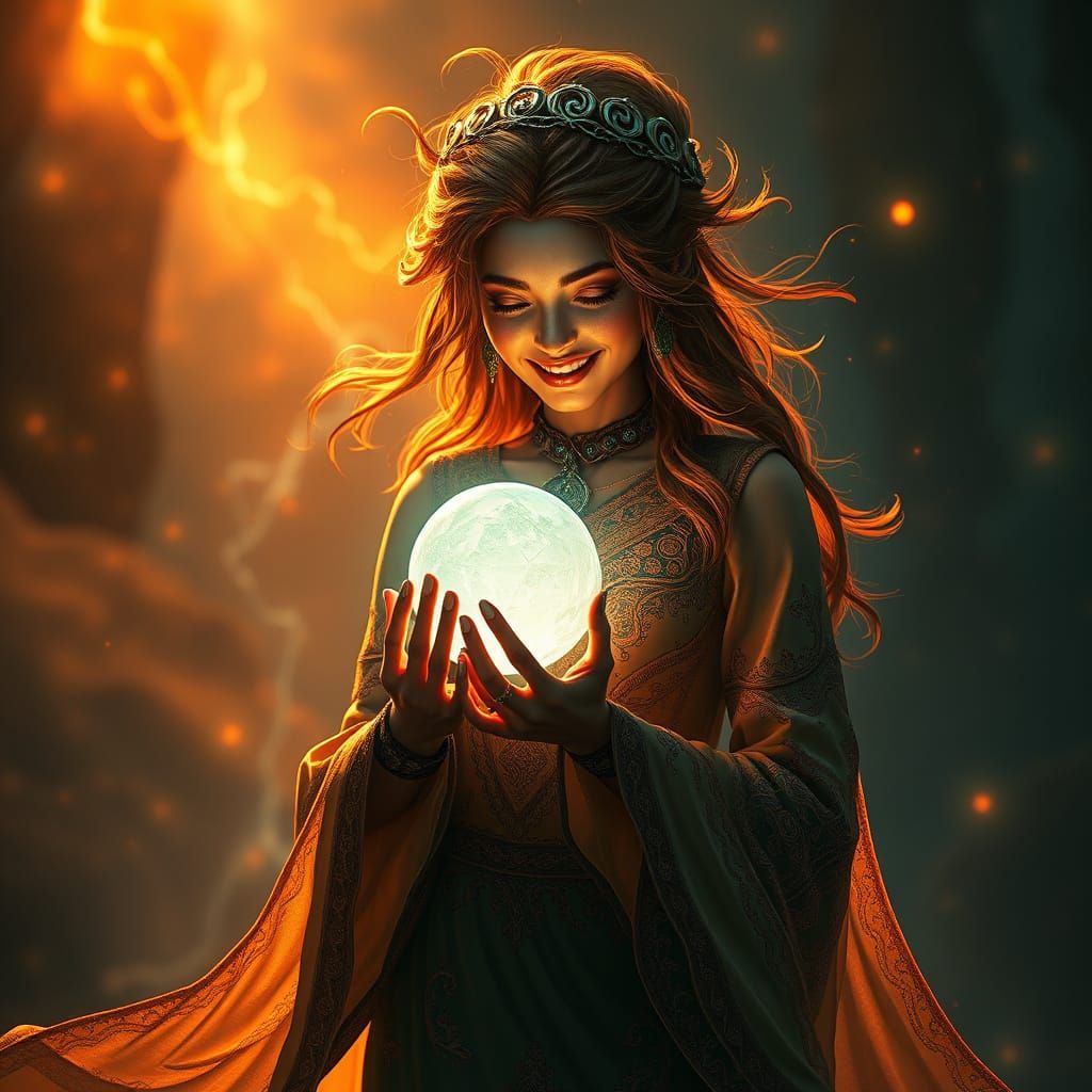 Mystical Woman Embodies Ethereal Energy in Vibrant, Dreamlik...