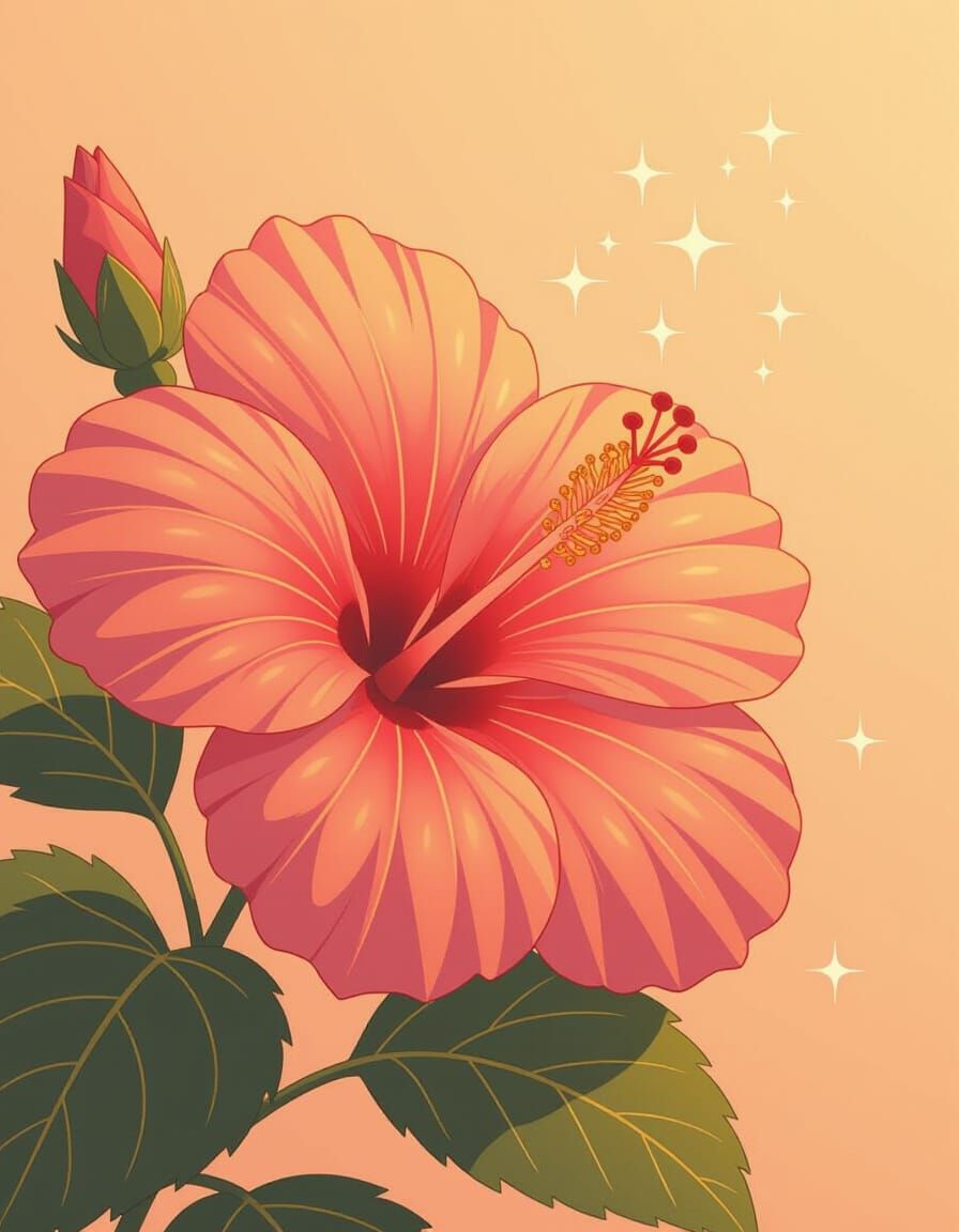 Hibiscus Flower in Vintage Anime Style
