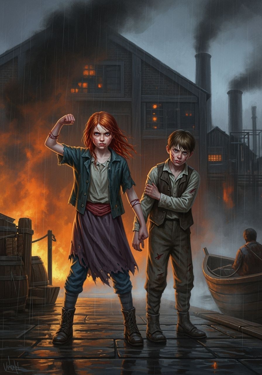 Fiery Resolve on London Docks as Impressionist Painting