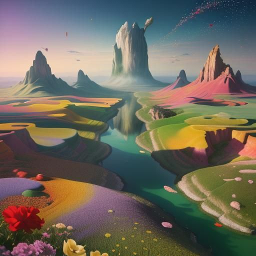 Whimsical Musicians in Dreamlike Landscape, Oil Painting Sty...