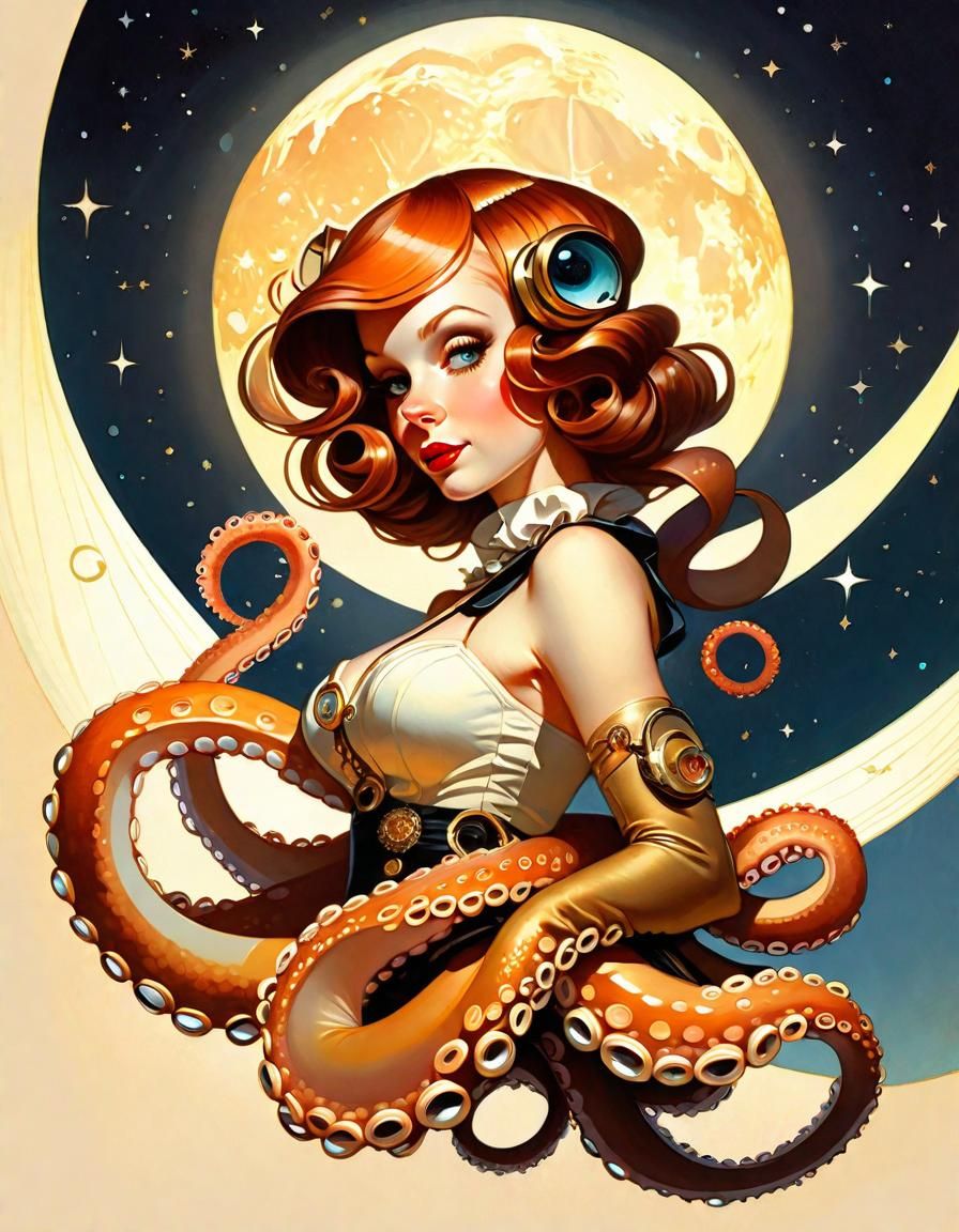 Octopus Crowned Woman in Whimsical Style