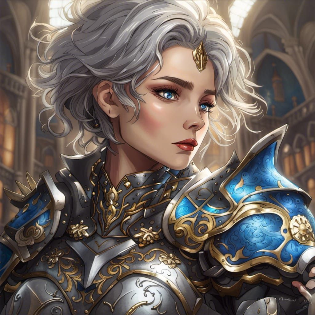 Gorgeous Anime Knight Commander in Detailed Armor