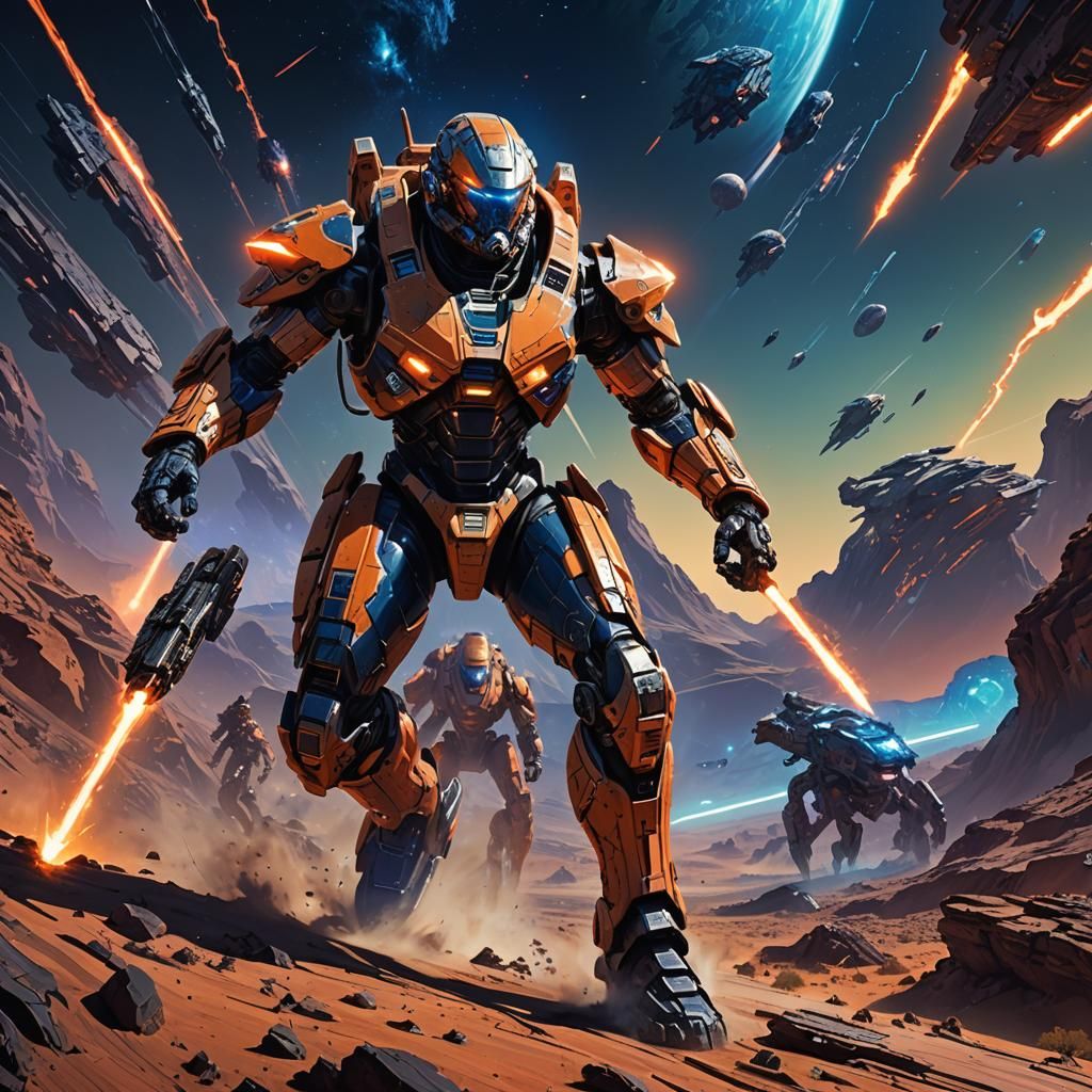 Cyborg Warrior in Intergalactic War, Fantasy Concept Art