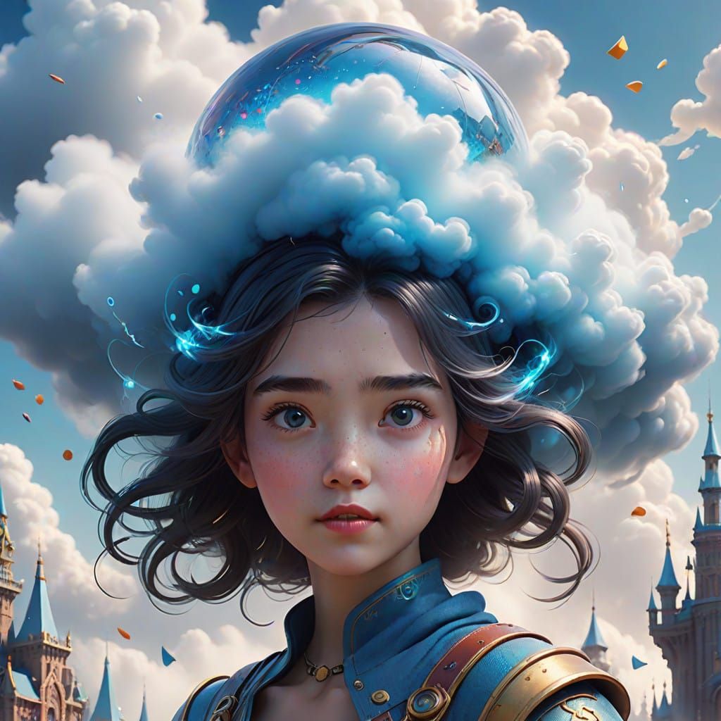 Surreal Air Elemental Goddess in Whimsical Cloud City