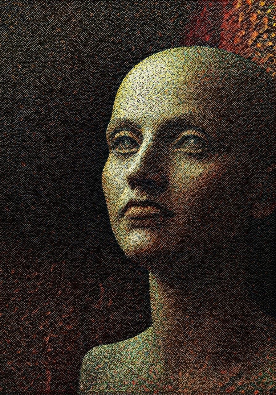 Pointillist Mannequin Composed of Intricate Dots