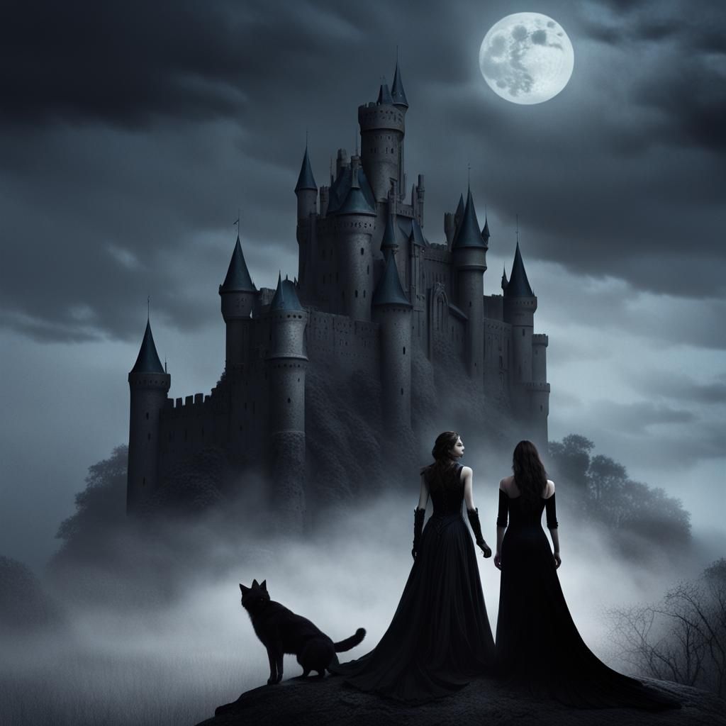 Gothic Castle with Women and Mystical Companions