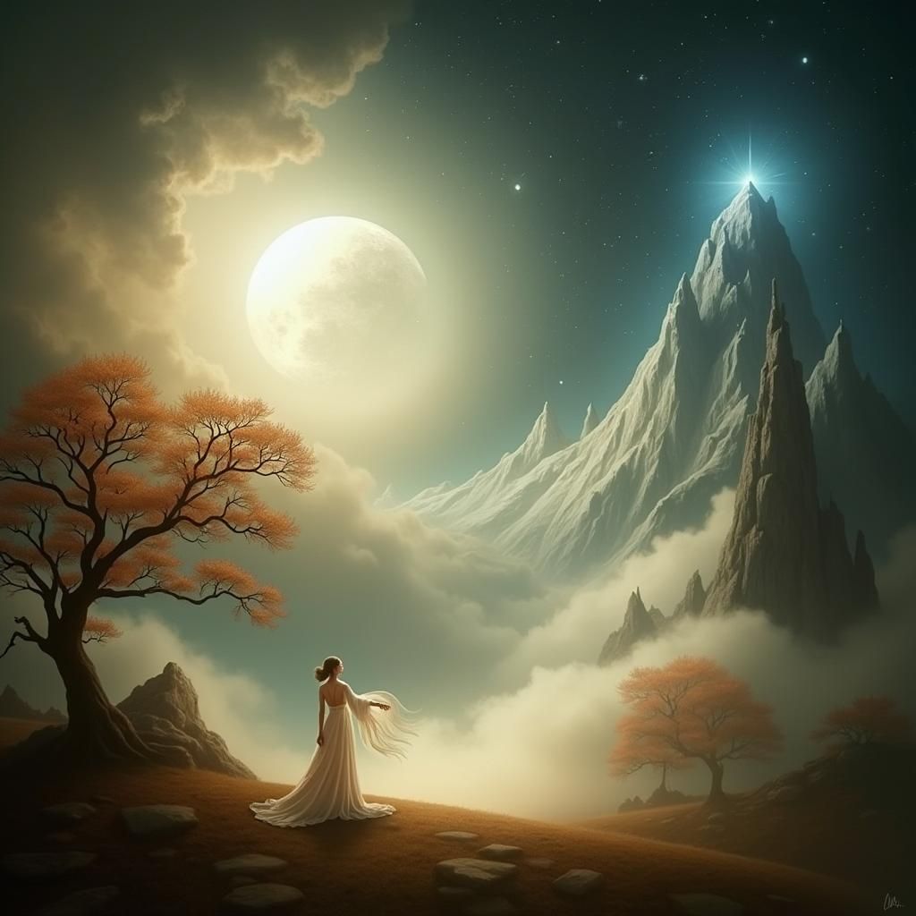 Mystical Woman Under Moonlight: Dreamlike Art