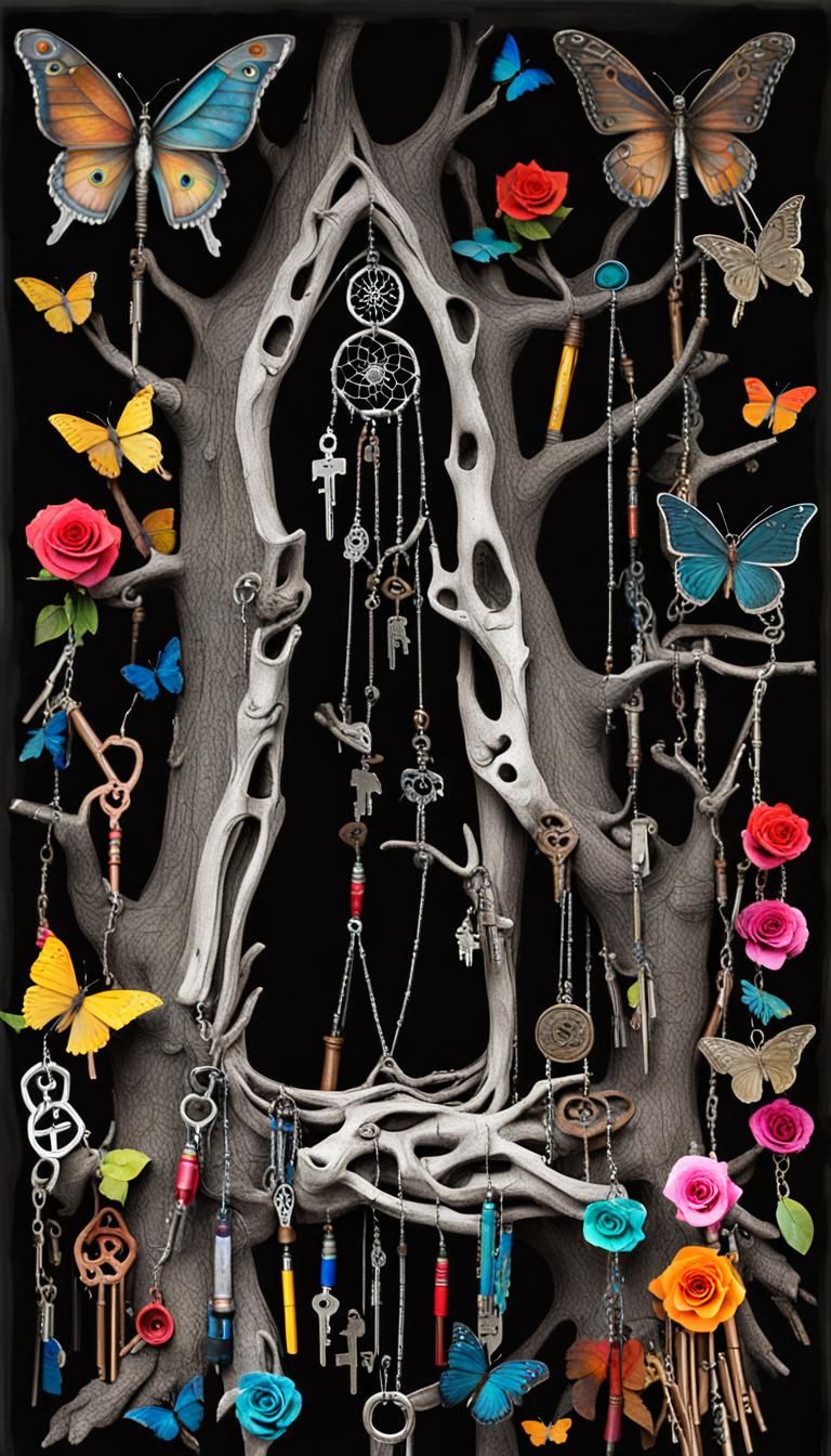 Surreal Shrine Tree with Wind Chime Keys