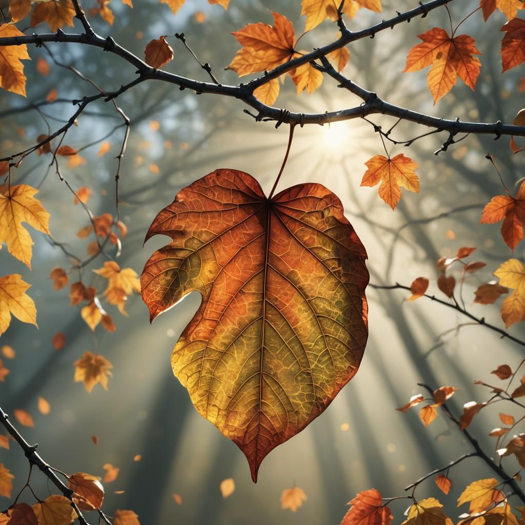Heart-Shaped Autumn Leaf in Bright Sunlight