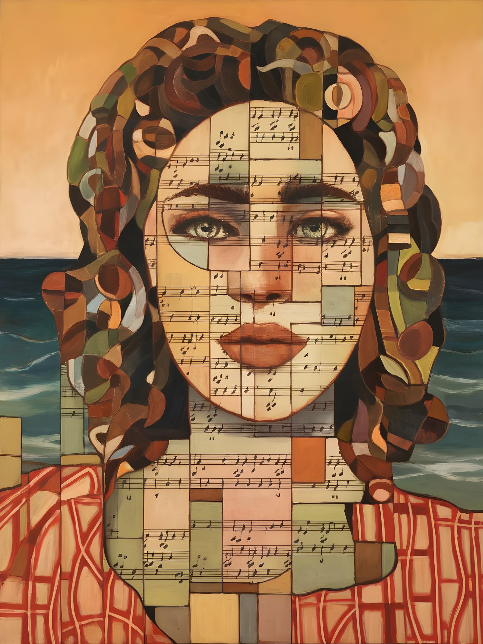Cubist Portrait of a Woman in an Oceanside Setting