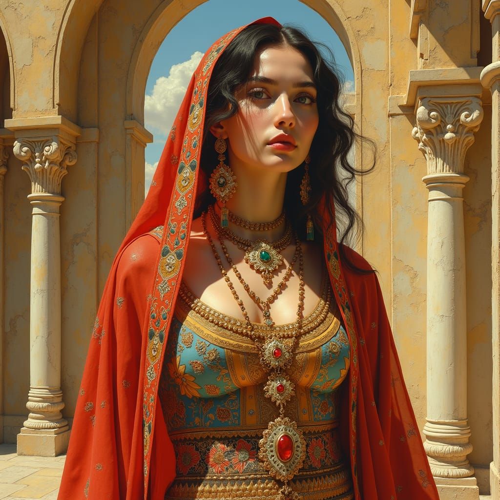 Middle Eastern Woman in Opulent Attire