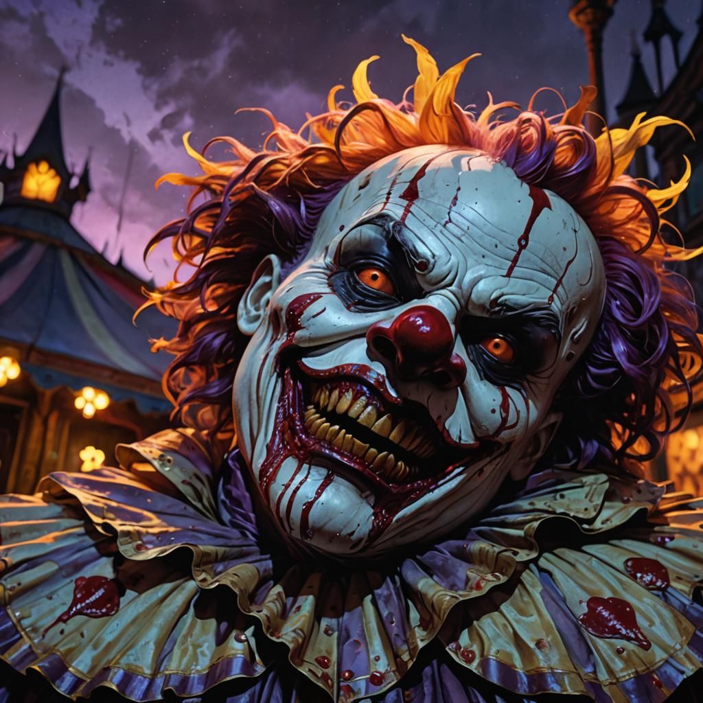 Twisted Dead Clown in Dark Fantasy Art Nouveau Style