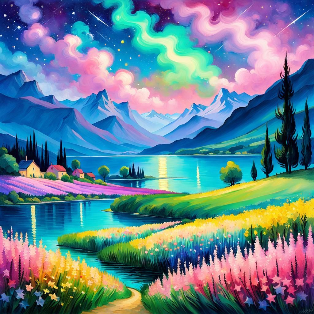 Starry Night Sky Painting in Van Gogh Style