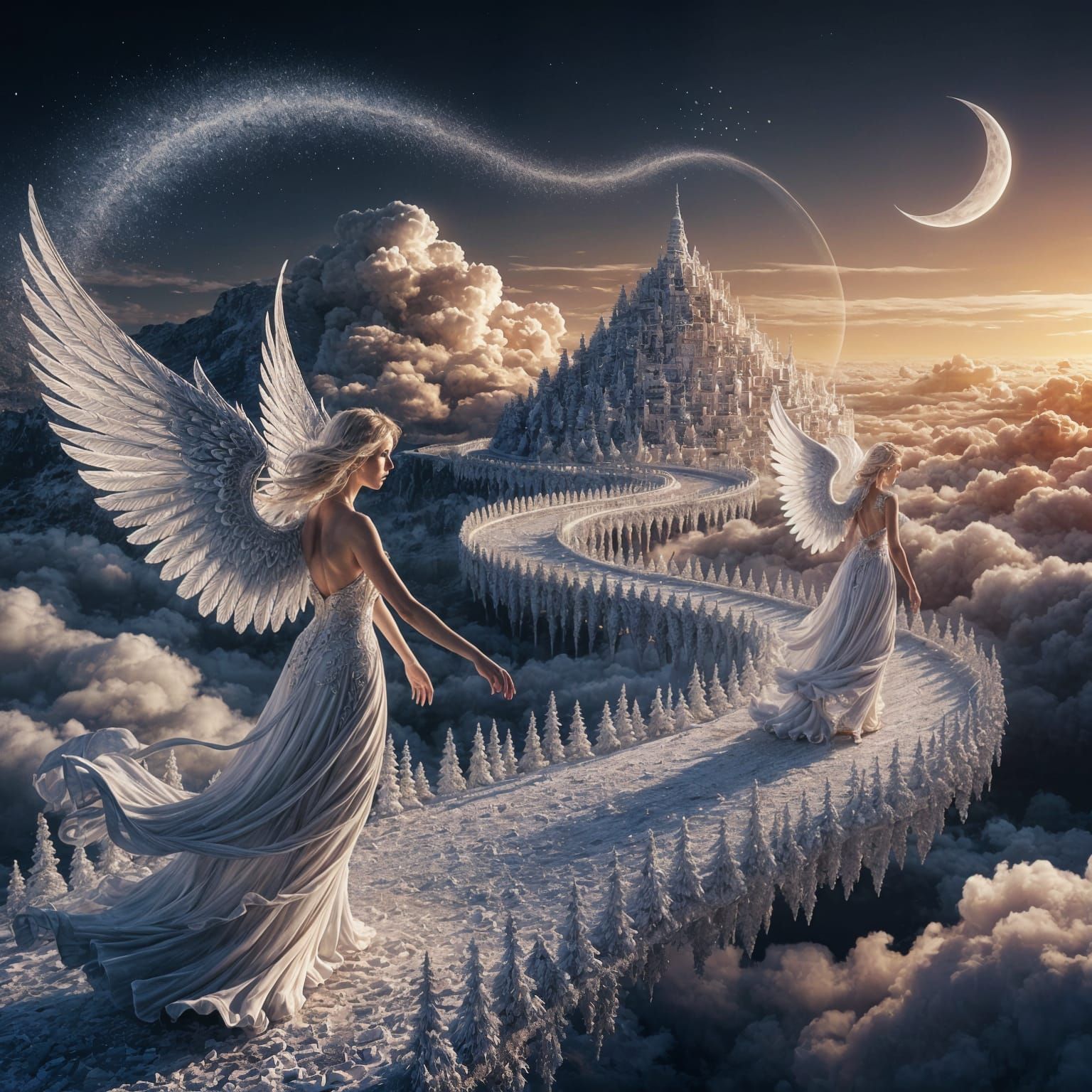 Angelic Silver City in a Fantasy Art Style