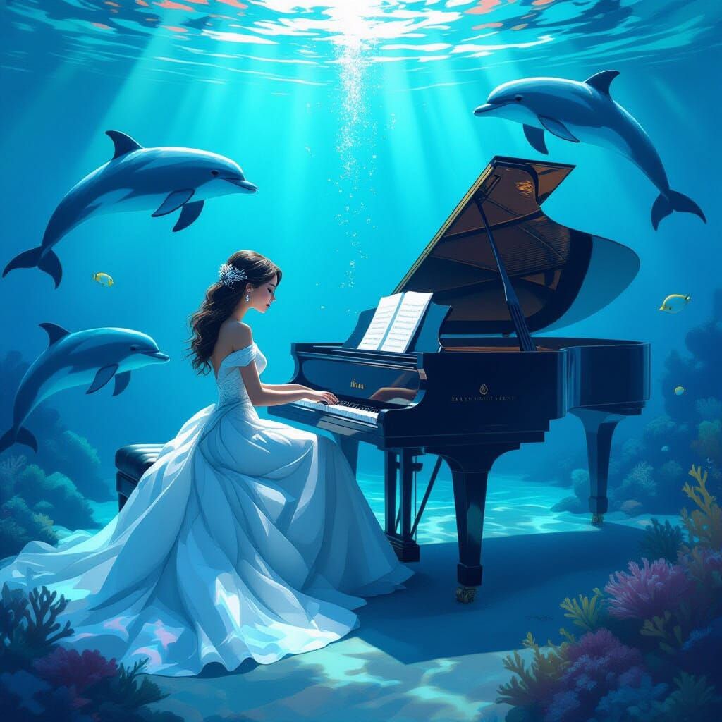 Underwater Piano Dreamscape in Digital Art Style