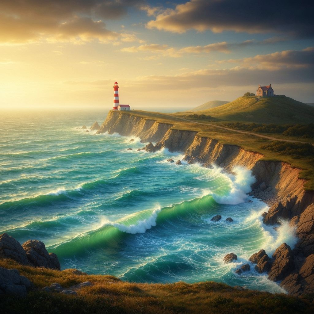 Mystical Lighthouse Sunset Over Dramatic Seascapes