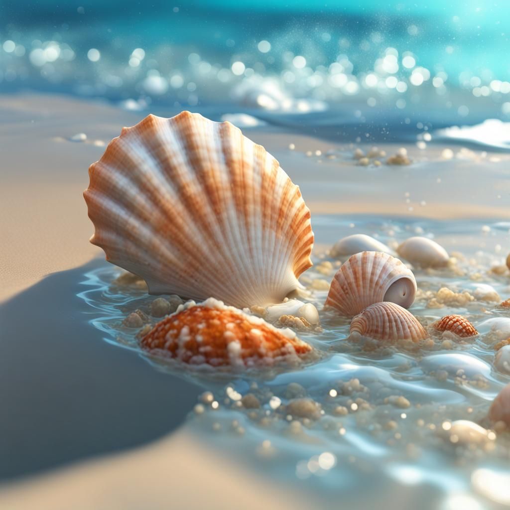 Seashells in Shallow Water: Art Nouveau Splash Art