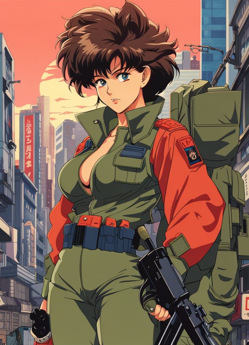 Anime Soldier Women in Gundam Manga Style