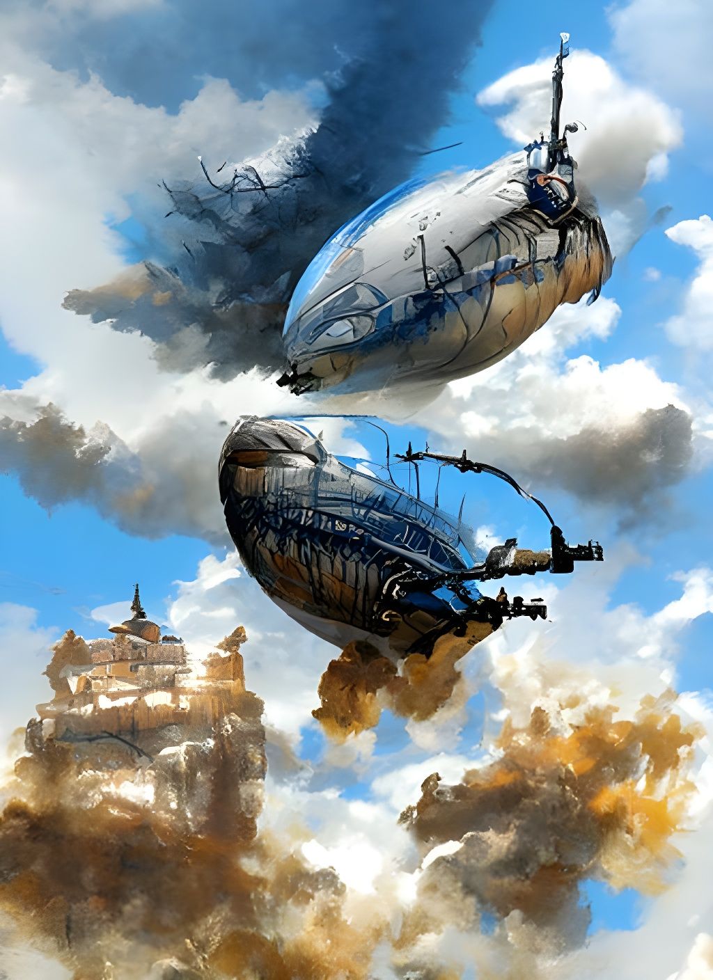 Airship Battle Concept Art in Cityscape