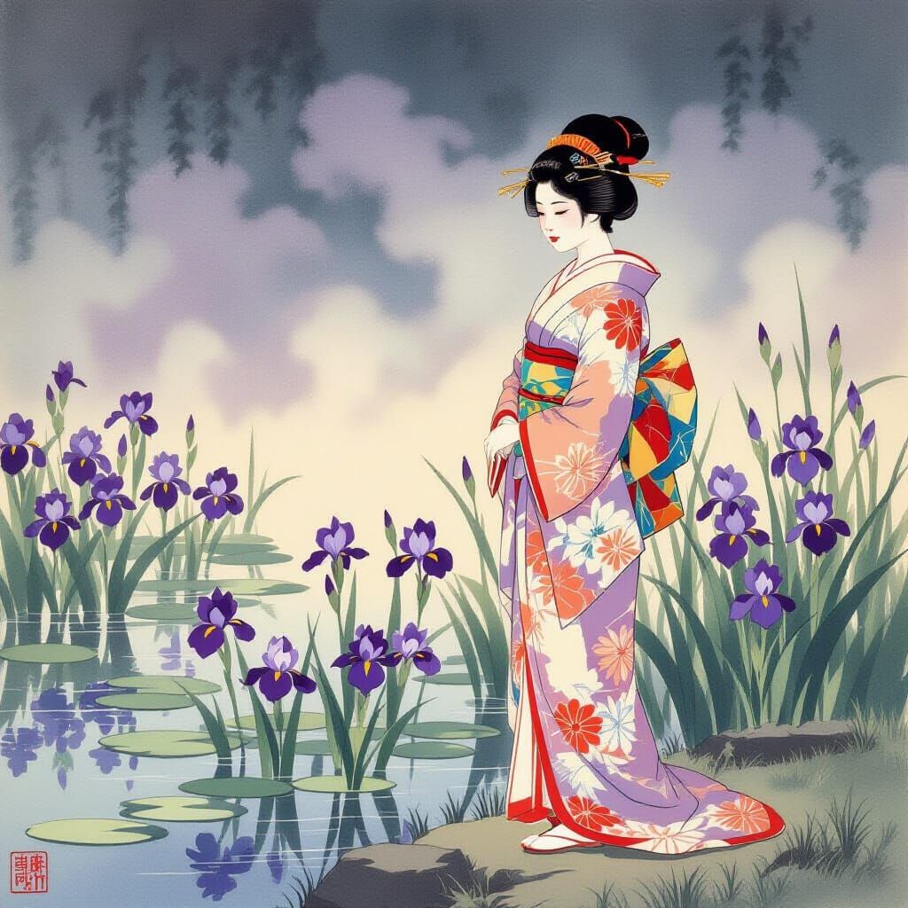 Woman in Kimono by Iris Pond: Ukiyo-e Style