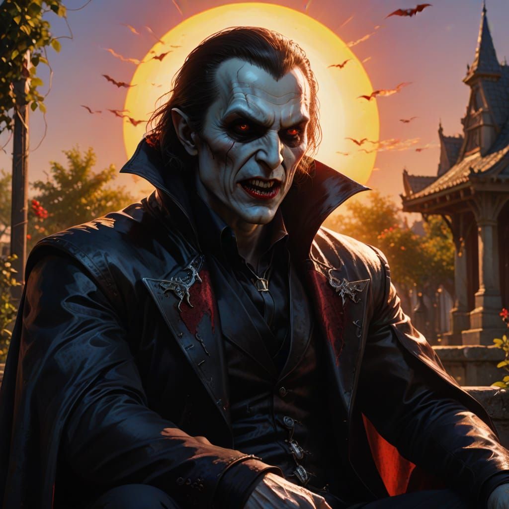 Hyperrealistic Vampire Portrait in Vibrant Colors