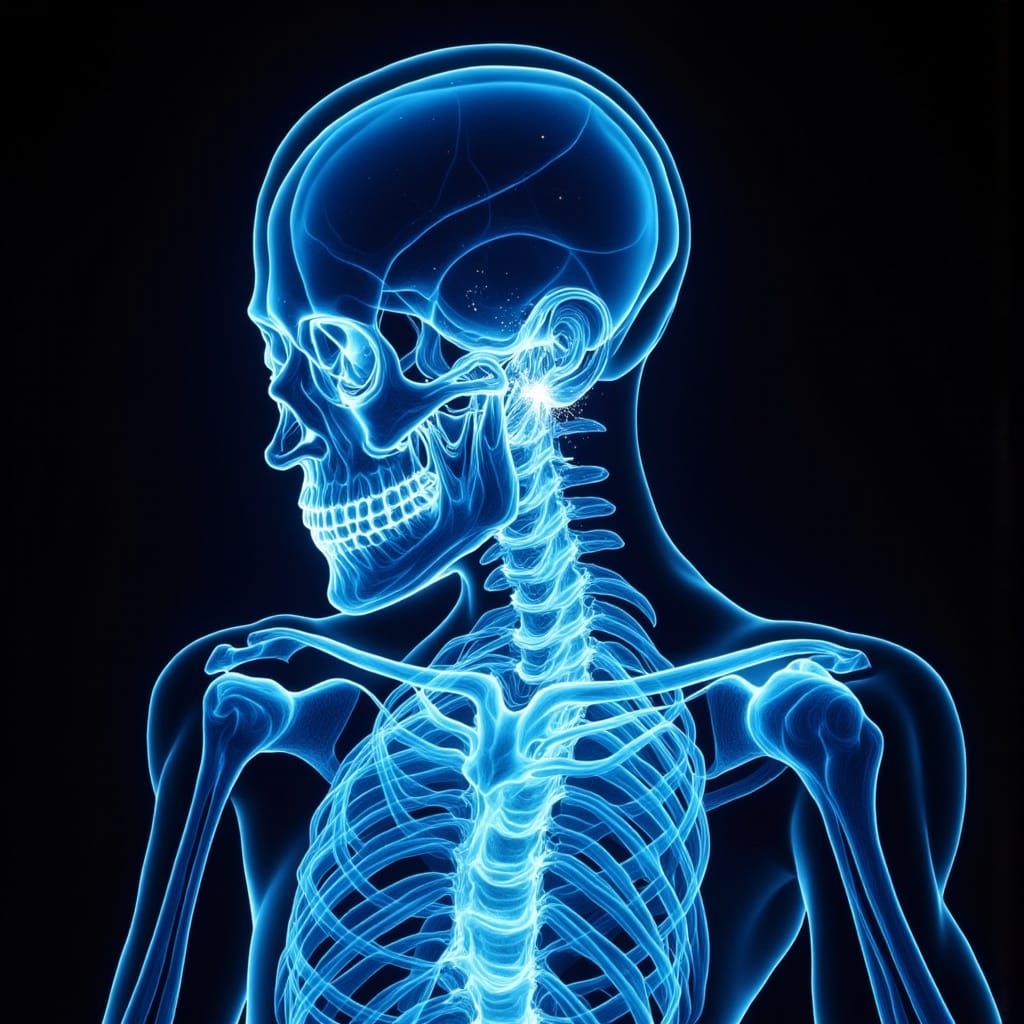 Cyberpunk Human Bust in Glowing Blue with Neon Sparks