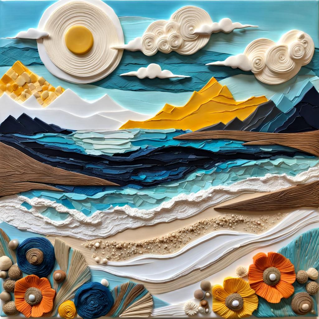 Textured Beachscape: Impasto Mixed Media Art