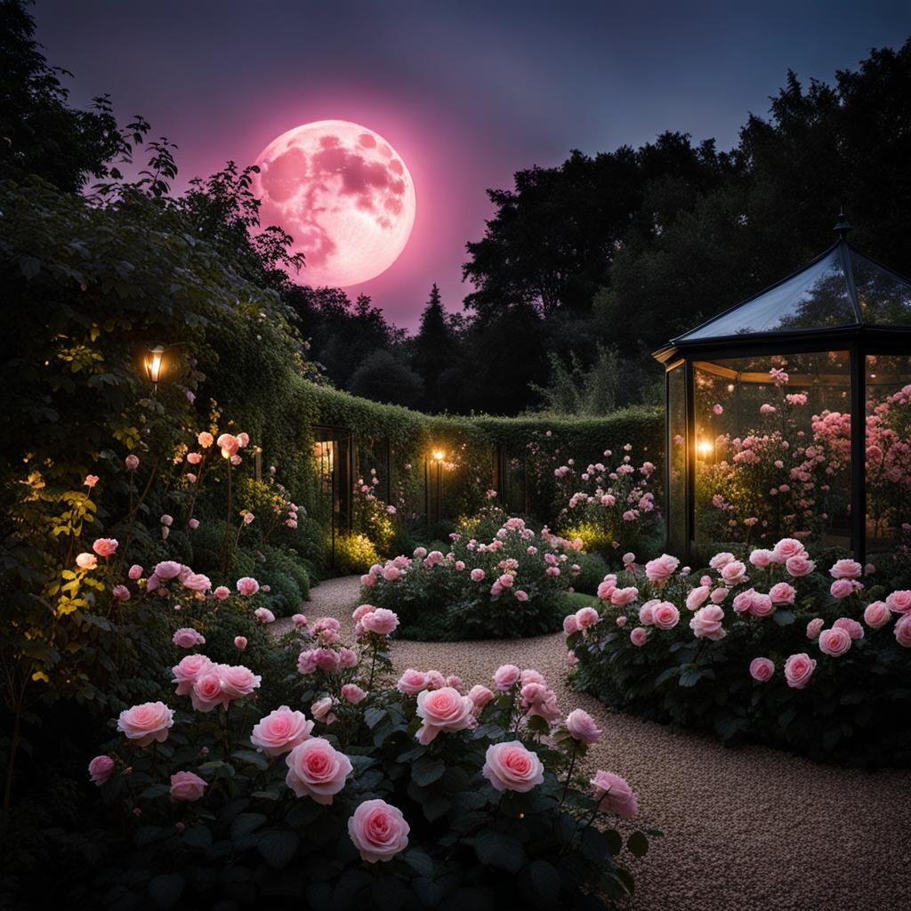 Moonlit Garden: Black Roses with Pink Glow
