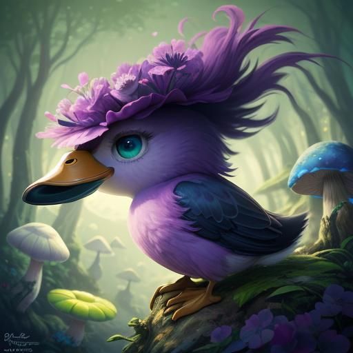 Adorable Grape Duck in a Fantasy Forest