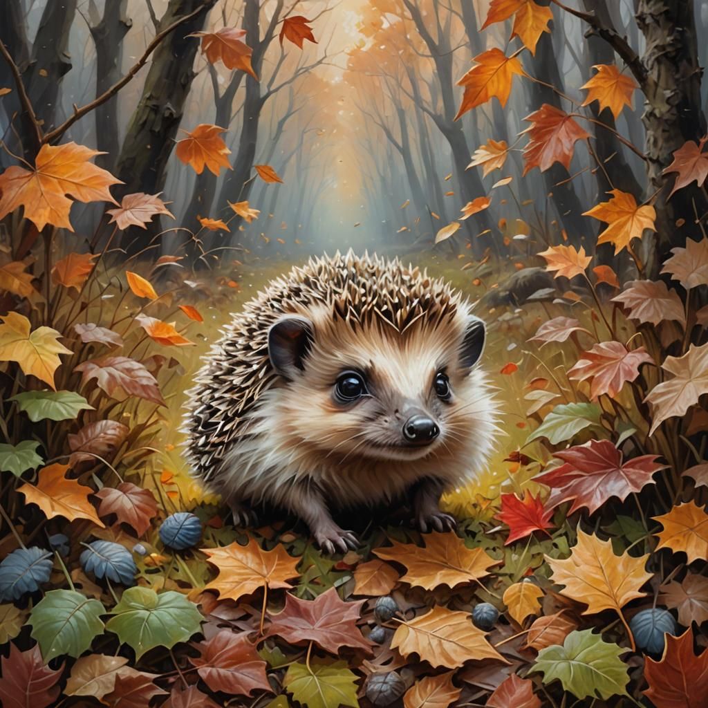 Cute Hedgehog in Mystical Meadow, Fantasy Art