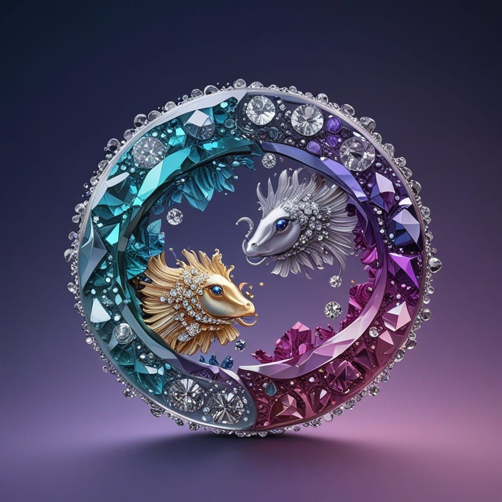 Surreal Zodiac Sign Illuminated with Diamonds in Hyperrealis...