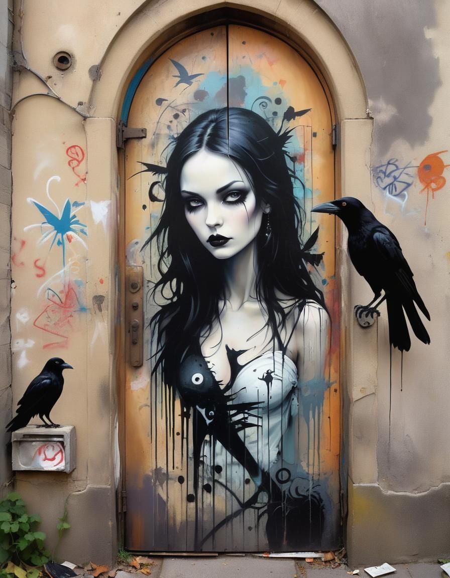 Fine Gothic woman next my door, amazing breathtaking, graffi...