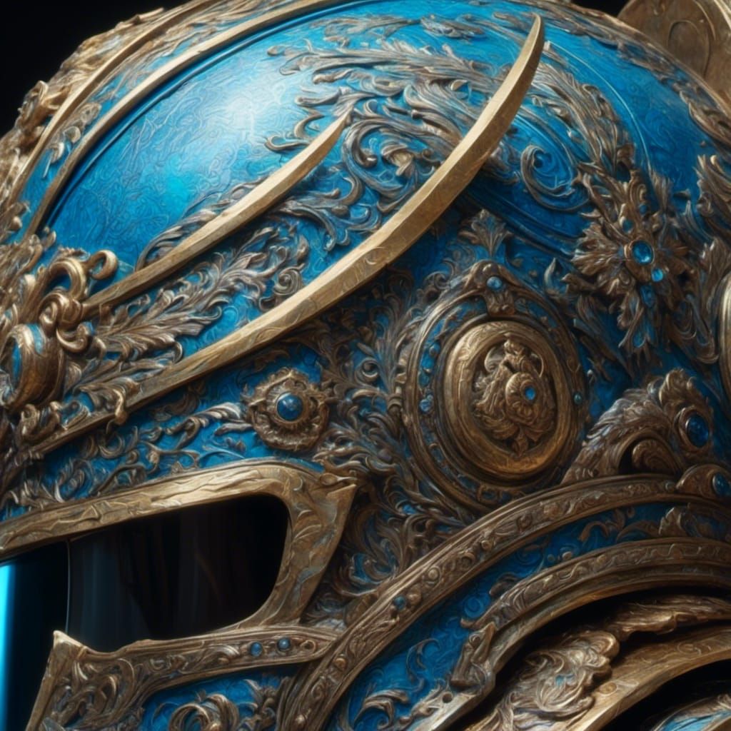 Intricate Medieval Helmet with Blue Enamel Finish