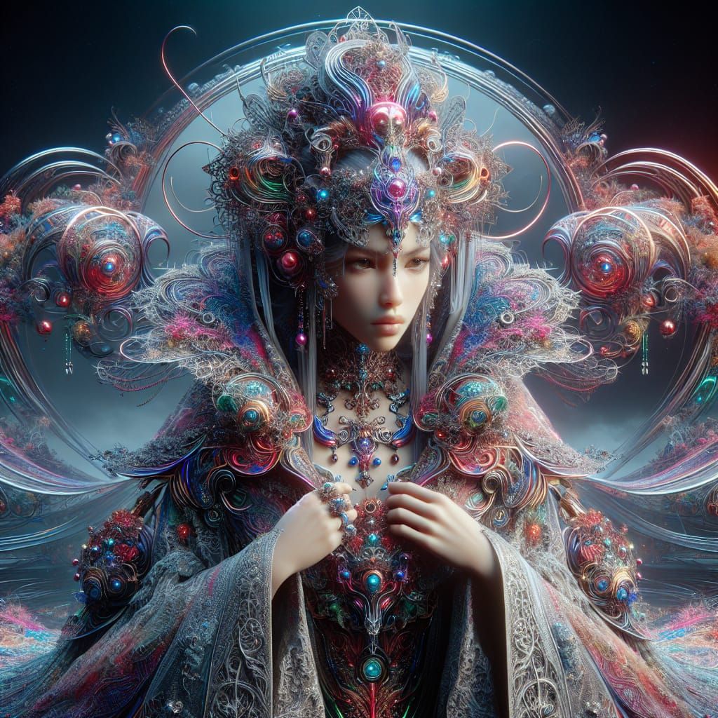 Beautiful Princess in Futuristic Fantasy Robe