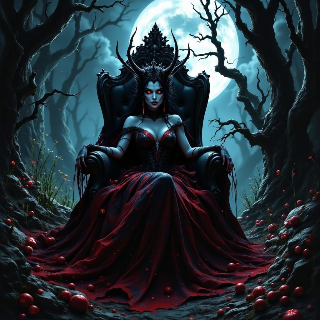 Gothic Queen of Hearts in a Dark Whimsical Wonderland
