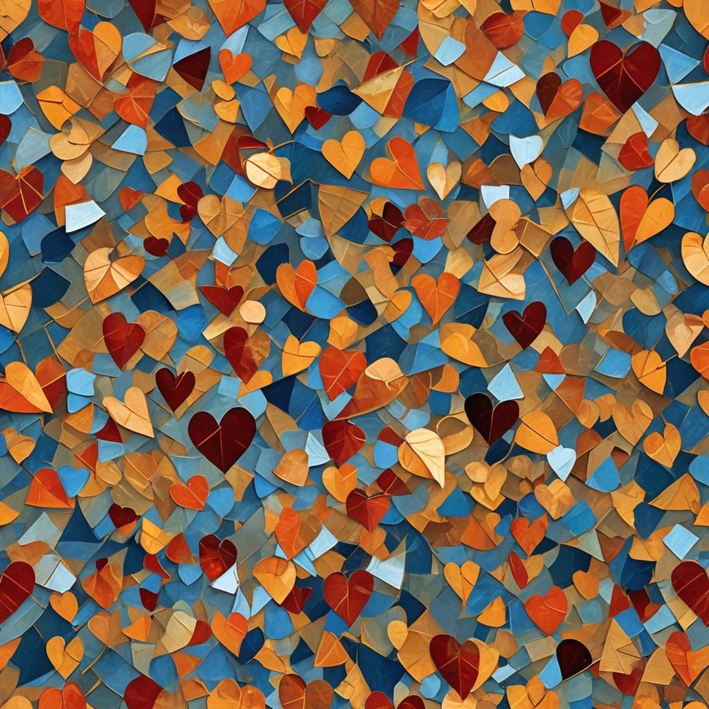 Abstract Cubism: Autumn Leaves Heart in the Wind