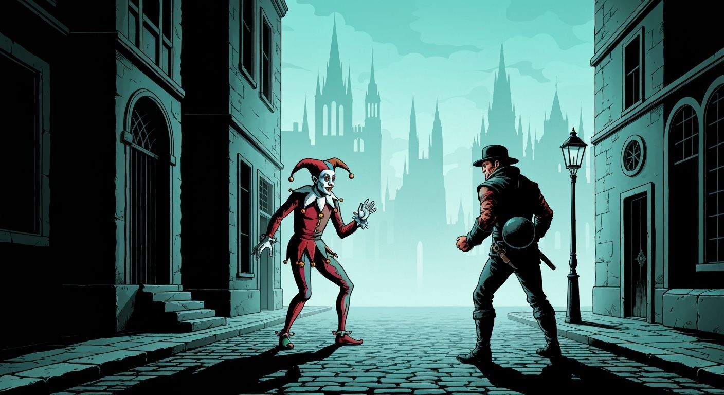 Joker and Thief in Surreal European Cityscape