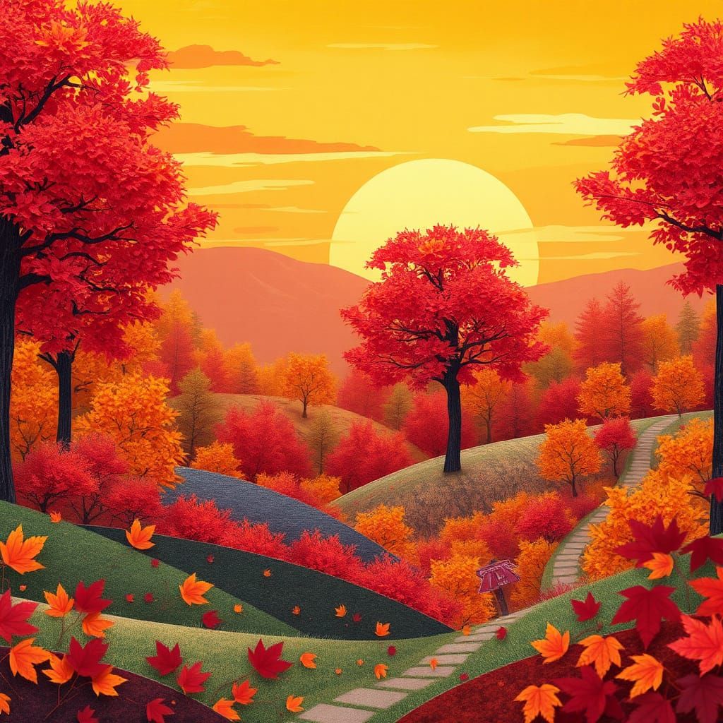 Synthwave Sunset Landscape in Paper Art Collage