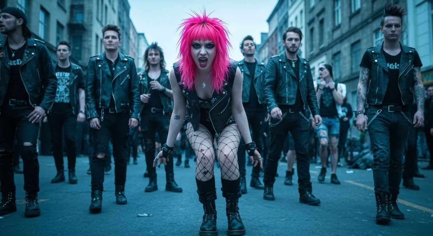 Punk Rock Girl in Gritty Urban Setting