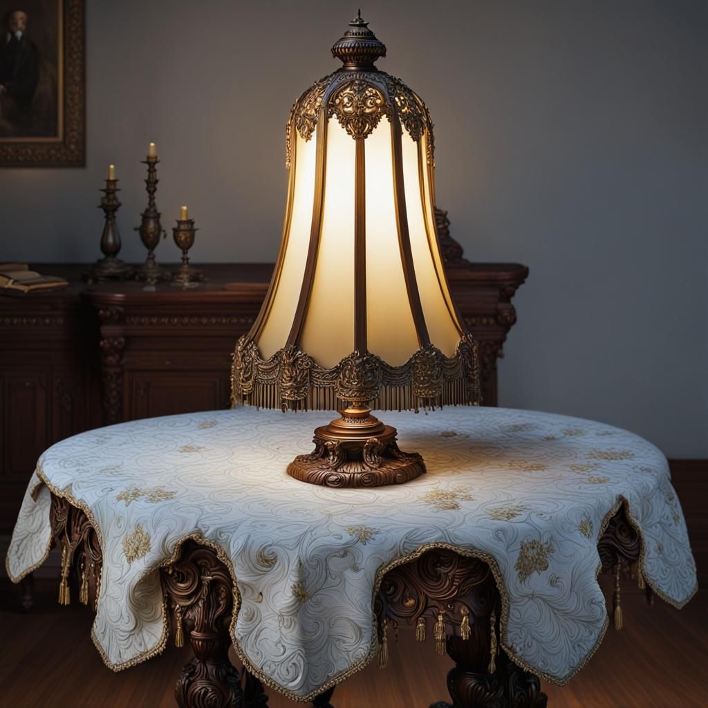 Ornate Victorian Lamp in a Richly Decorated Study