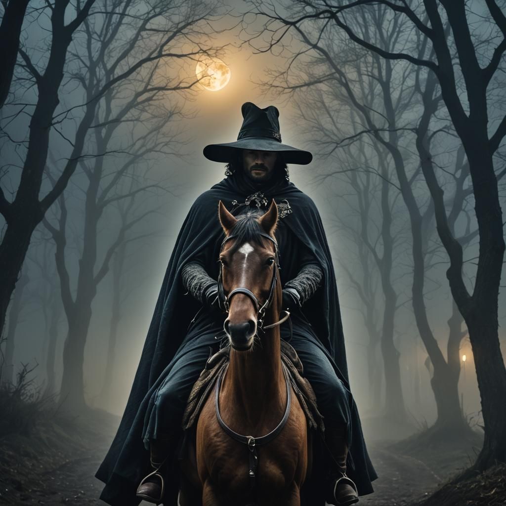 Mysterious Horseman in Moonlight: Dark Romanticism