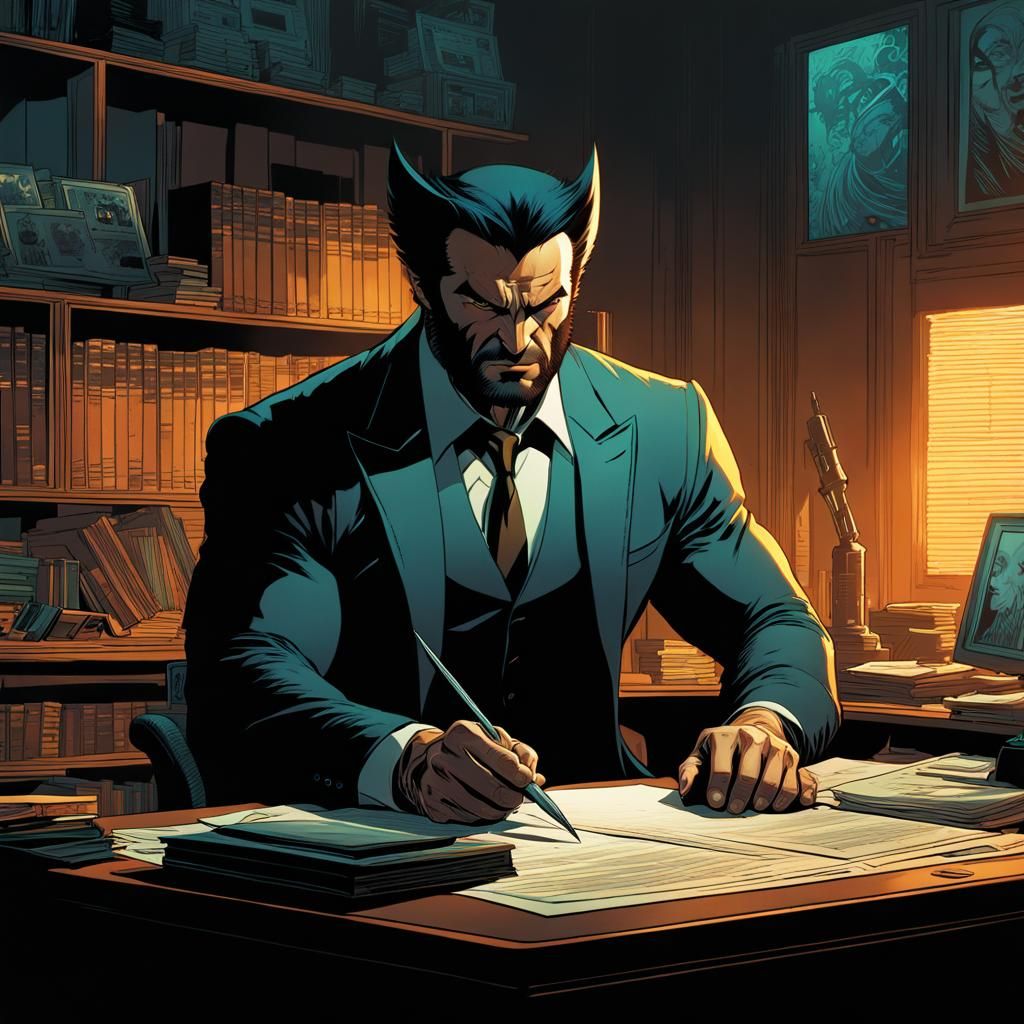 Noir Wolverine Detective in Ethereal Aesthetic