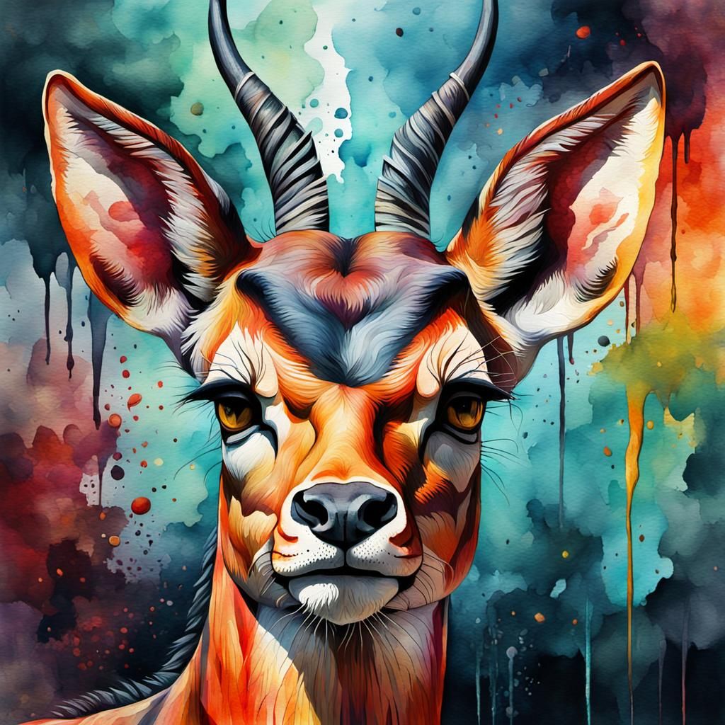 Grotesque Impala: A Gothic Impressionist Watercolor
