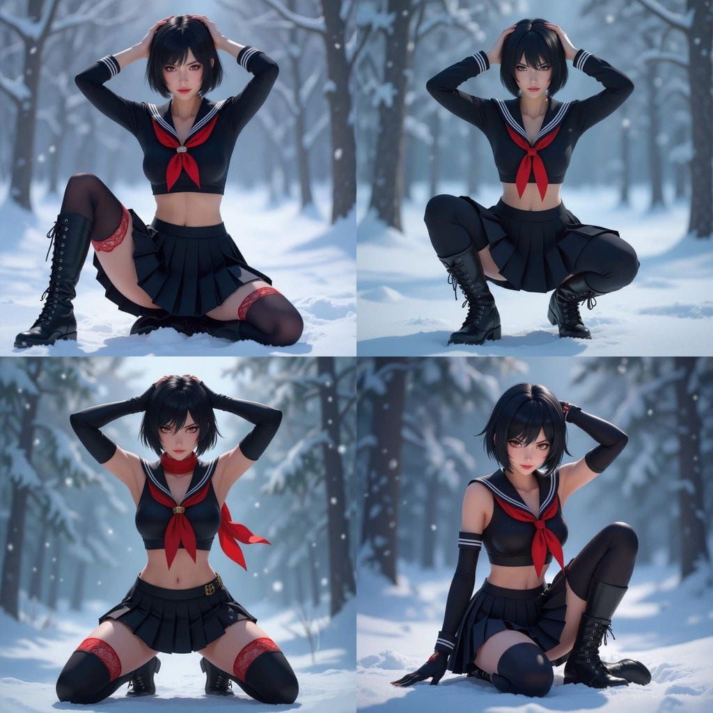 Soi Fon in Snowy Forest, Detailed Anime Illustration