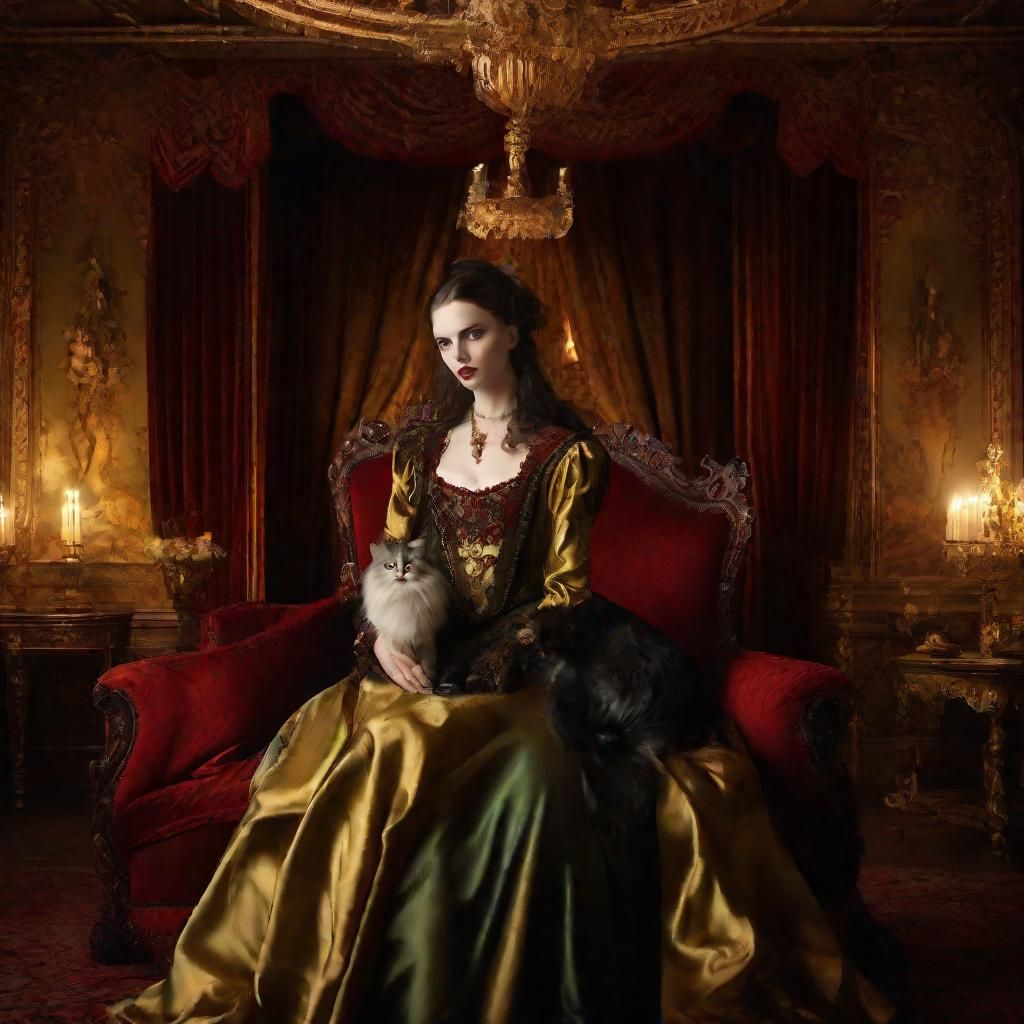 Vampire Cat Lover in Lavish Baroque Setting