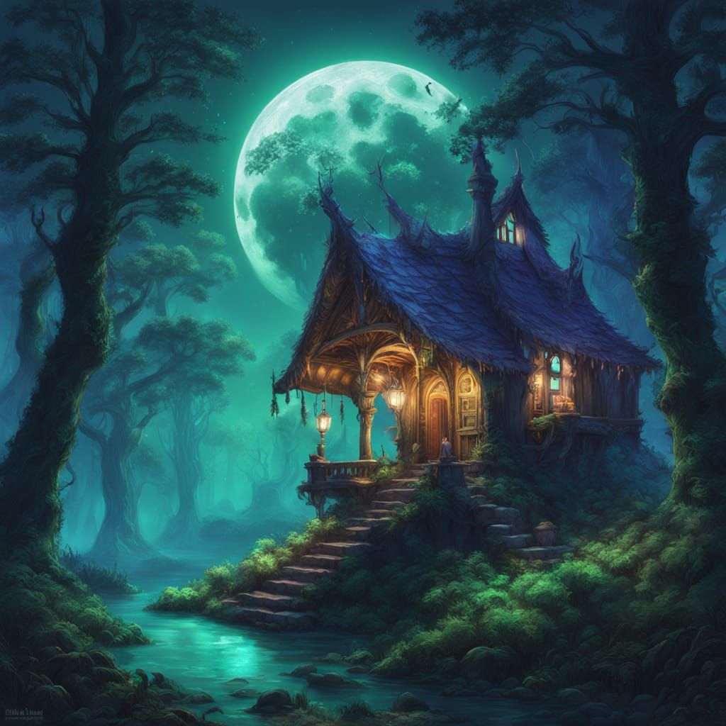 Ethereal Elf in Mystical Forest under Moonlit Glow
